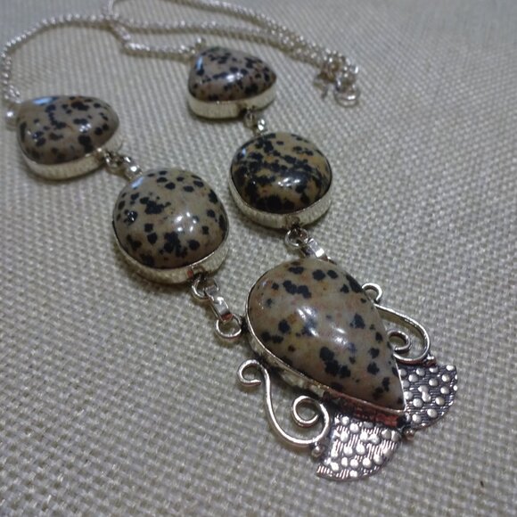 National DALMATION JASPER Handmade Sterling 925 Necklace Size 20" #466C - Picture 2 of 3